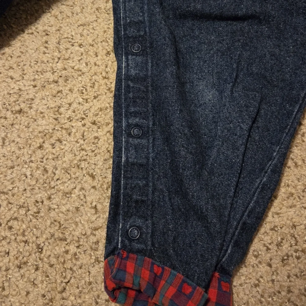 Vintage‎ Oshkosh B'gosh Denim Overalls Red Plaid Apple Print Bow USA Girls 3T